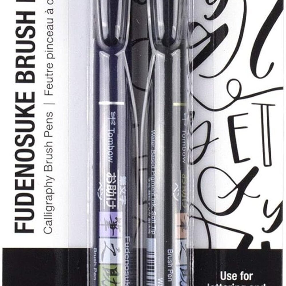 62038 Fudenosuke Brush Pen, 2-Pack. Soft and Hard Tip Fudenosuke Brush Pens for